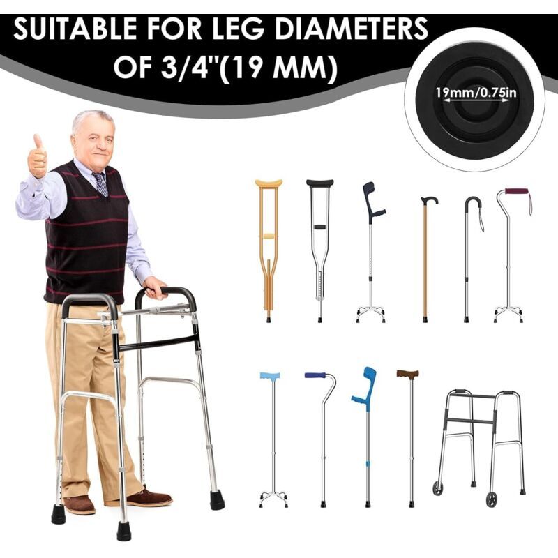 6 Pcs Non-Black Heavy, Slip Crutch Tips Crutch and Cane End Caps Duty Rubber Walking Cane Replacement Feet with Steel Reinforced Tip, 19mm