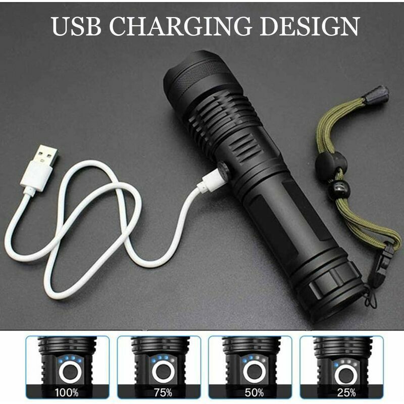 9000 Lumens Ultra Powerful LED Flashlight USB Rechargeable XHP70 Pocket Torch