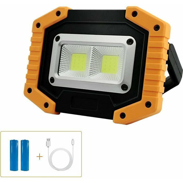 1 Pcs Floodlight LED Rechargeable 30W 2000LM Chantier Light of Work with 2X COB LED USB for Camping, 3 Modes Battery Contient