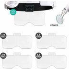 Magnifying Headband Glasses with Illuminated Magnifier with 3 LED Lights, 1.0X to 3.5X, 8X Secondary Lens, 5 Detachable Lenses