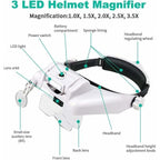 Magnifying Headband Glasses with Illuminated Magnifier with 3 LED Lights, 1.0X to 3.5X, 8X Secondary Lens, 5 Detachable Lenses