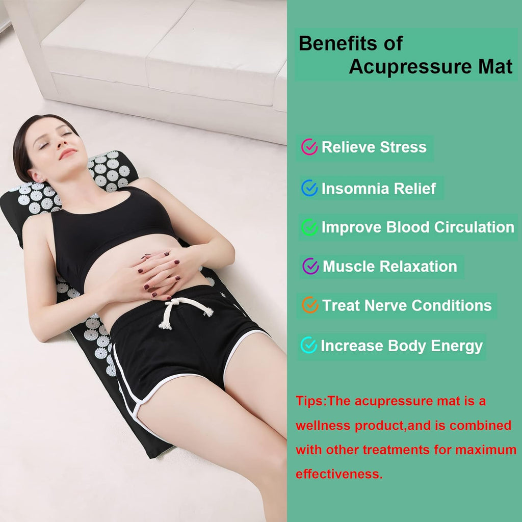 Acupressure Mat and Pillow Set with Bag Acupuncture Mat for Neck and Back Pain, Muscle Relaxation Stress Relief, Sciatica Pain Relief Pillow - Pink
