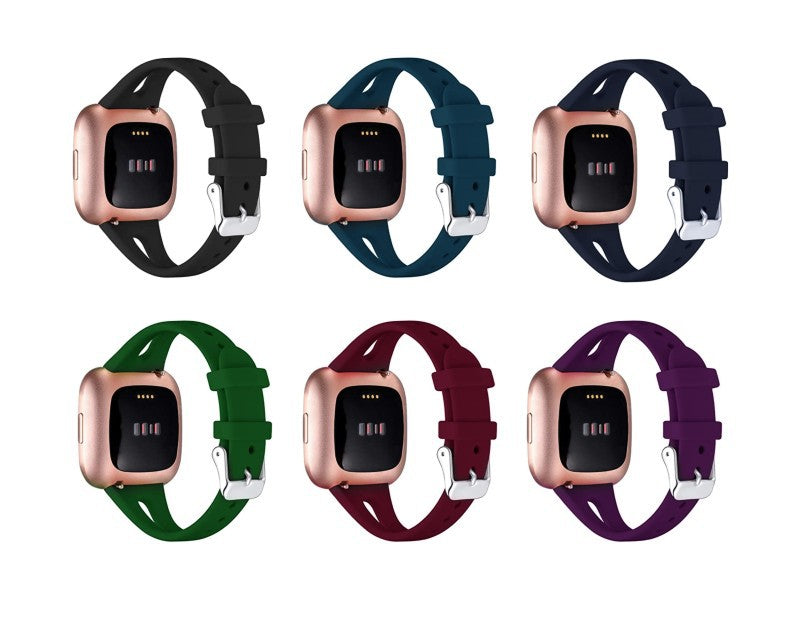 Thin Watch Bands, Compatible with Fitbit Versa 2 Band/Fitbit Versa/Fitbit Versa Lite/SE, Silicone Replacement Strap for Smartwatch Black S