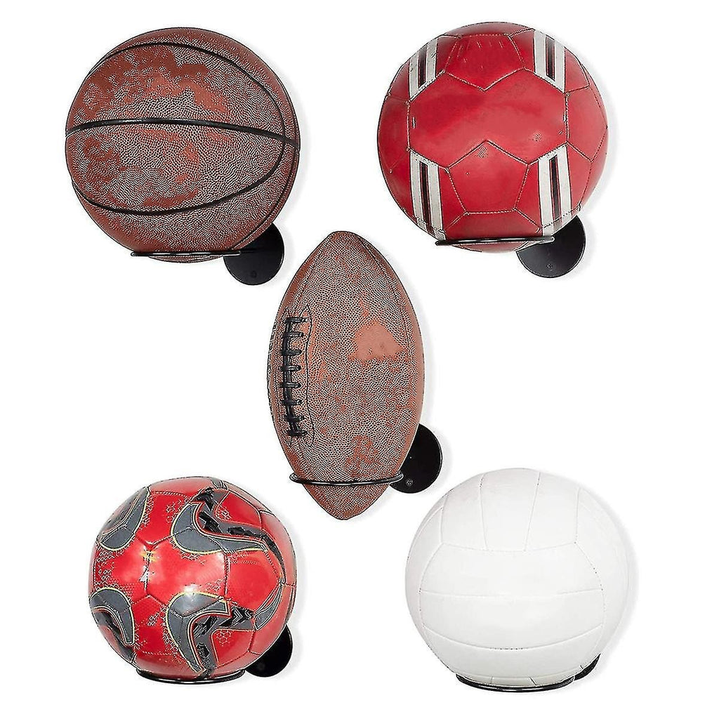 3pcs Wall Mounted Ball Rack Iron Basketball Storage Display Holder Football Rugby Hanging Rack Space Saving - Perfect Black 3pc