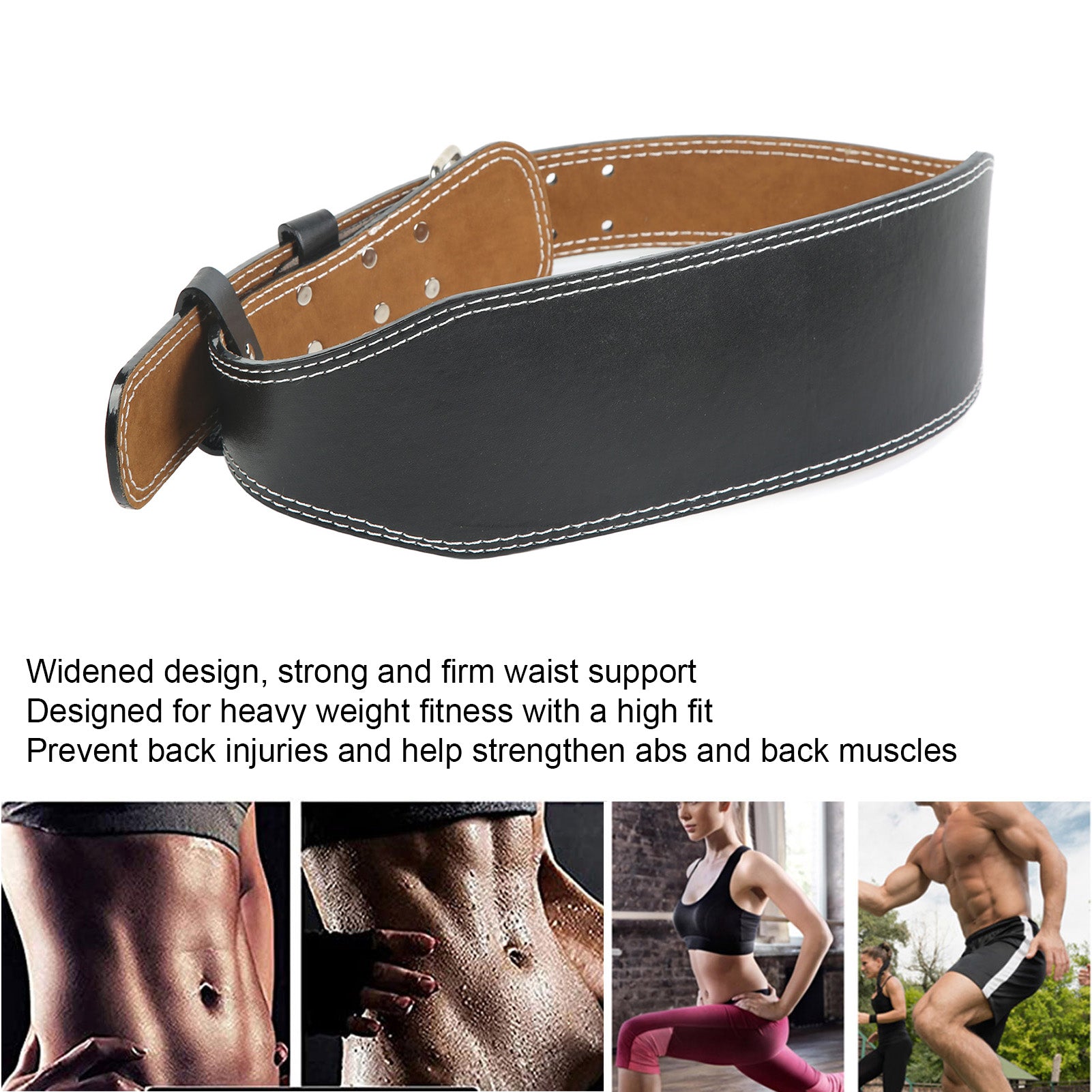 Weight belt for weightlifting, wide sports belt for waist support, fitness belt for rowing, squats, deadlifts, black