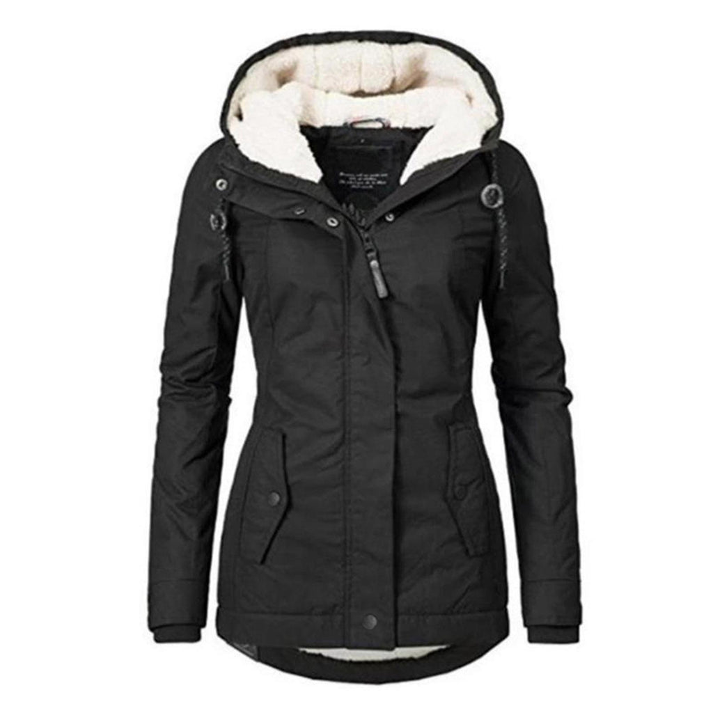 Waterproof Warm Winter Jacket with Hood, Thick Fleece Lined Cotton Jacket for Women - yujia Black XXXXL