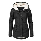 Waterproof Warm Winter Jacket with Hood, Thick Fleece Lined Cotton Jacket for Women - yujia Black XXXXL