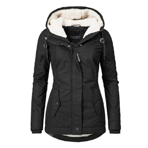 Waterproof Warm Winter Jacket with Hood, Thick Fleece Lined Cotton Jacket for Women - yujia Black XXXXL