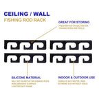 Set of fishing rod holders for garage, 6 rods - Fishing rod holders for wall and ceiling, fishing rod storage 0.46 Black