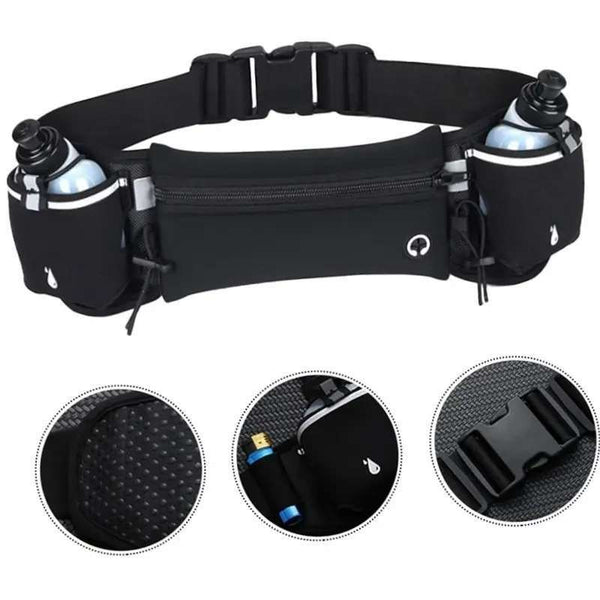 Running Belt with Water Bottles for Active People, Black