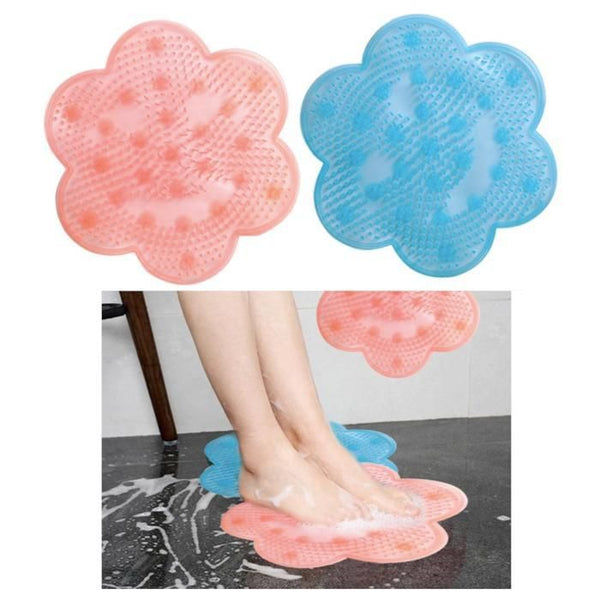 Pink Non-Slip Silicone Foot Massage Pad with Suction for Bathroom