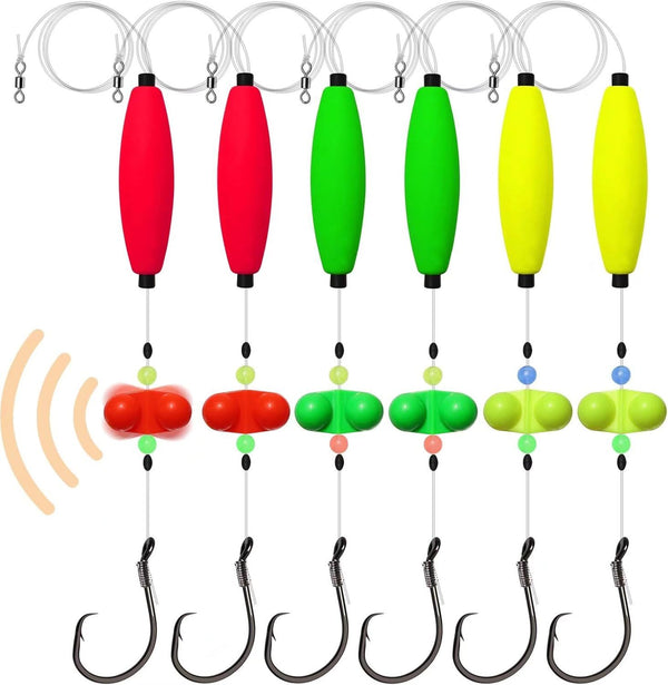 Pre-Tied Catfish Rig System, 23 Inch 55LB Santee Cooper Catfish Float Rig with Adjustable EVA Slip Float and High Carbon Circle Hooks 5/0 6/0 8/0, Ready-to-Fish for River and Bank Fishing(Cigar Float-6/0Hook * 6PCS)