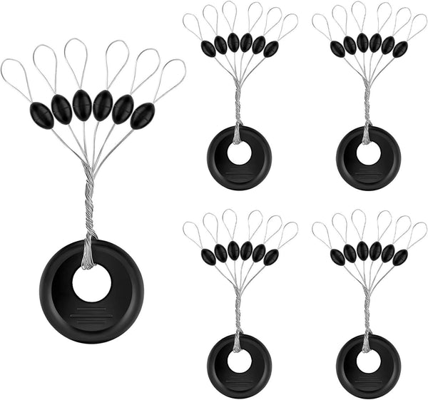 240 Pieces Middle-Sized Fishing Rubber Bobber Beads Stoppers 6 in 1 Black Float Sinker Stops