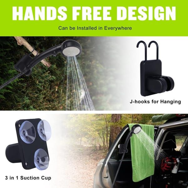 Portable Camping Shower, 6000mAh Rechargeable Shower Pump with Smart LED Temperature Display, 4 Spray Modes IPX7 Waterproof Outdoor Shower for Hiking, Travel, Car Washing & Pet Bathing, Grey