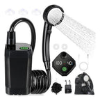 Portable Camping Shower, 6000mAh Rechargeable Shower Pump with Smart LED Temperature Display, 4 Spray Modes IPX7 Waterproof Outdoor Shower for Hiking, Travel, Car Washing & Pet Bathing, Black