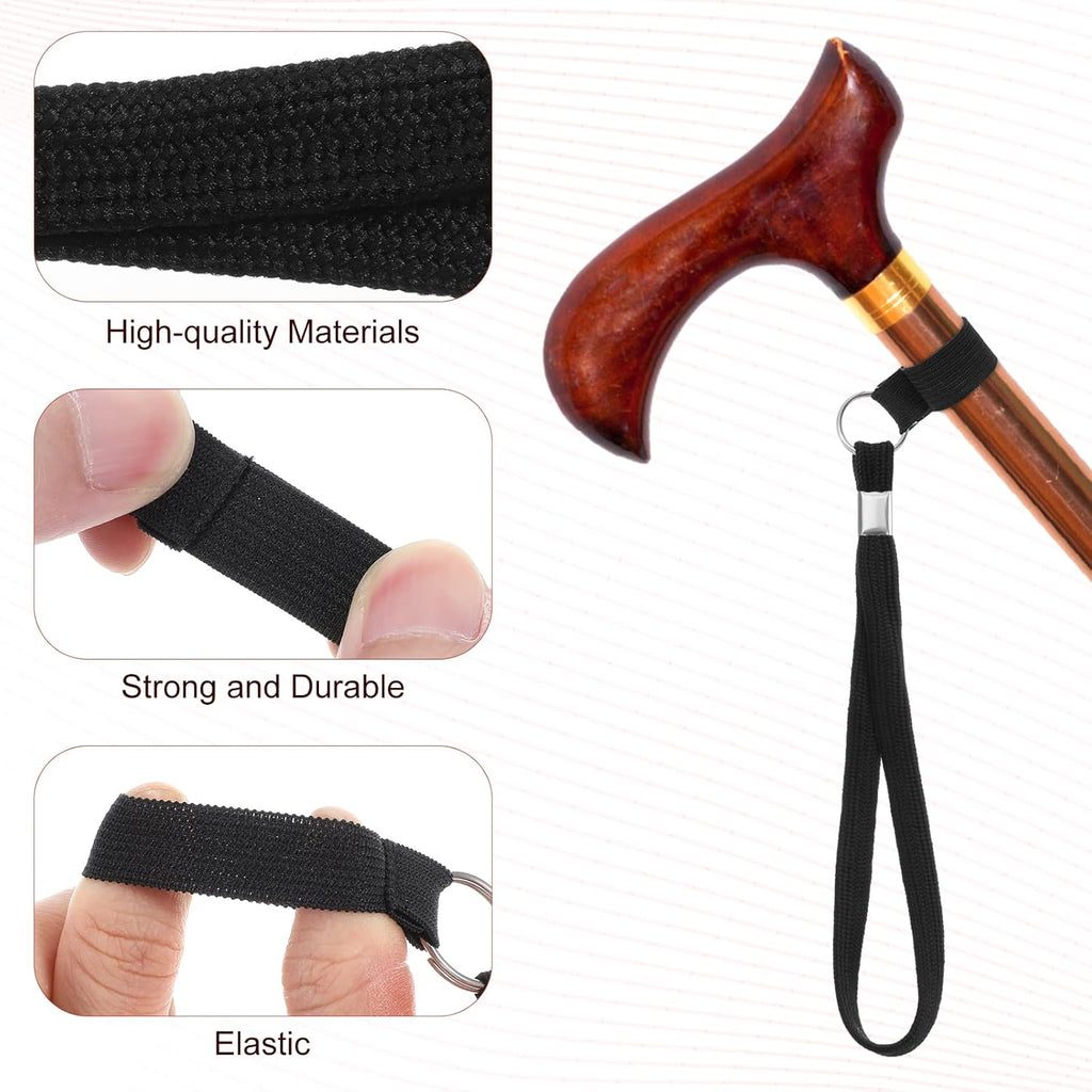 5PCS Walking Cane Wrist Strap Replacement, Black Adjustable Wrist Strap Lanyard Elastic Loop Universal Walking Cane Handle Crutch Straps Accessories for Foldable Sticks Standing Canes Seniors Crutches
