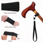 5PCS Walking Cane Wrist Strap Replacement, Black Adjustable Wrist Strap Lanyard Elastic Loop Universal Walking Cane Handle Crutch Straps Accessories for Foldable Sticks Standing Canes Seniors Crutches
