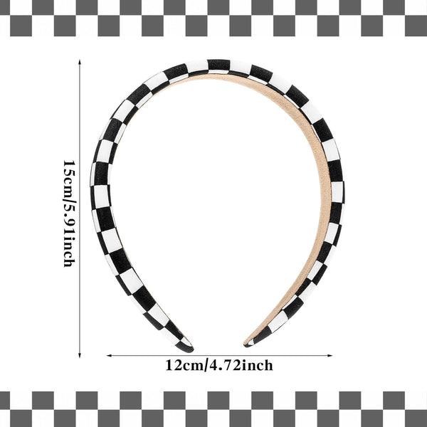 Xindojuz 1 PCS Buffalo Plaid Headband for Women, Black and White Checkered Headbands Non Slip Sponge Puffy Gingham Head Bands for Women Girls Christmas Party Hair Accessories Check Hairbands