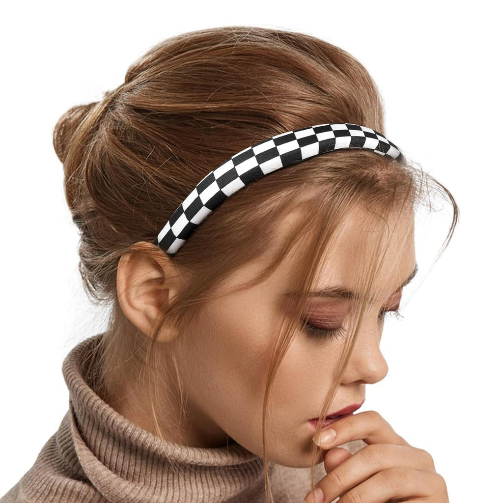 Xindojuz 1 PCS Buffalo Plaid Headband for Women, Black and White Checkered Headbands Non Slip Sponge Puffy Gingham Head Bands for Women Girls Christmas Party Hair Accessories Check Hairbands
