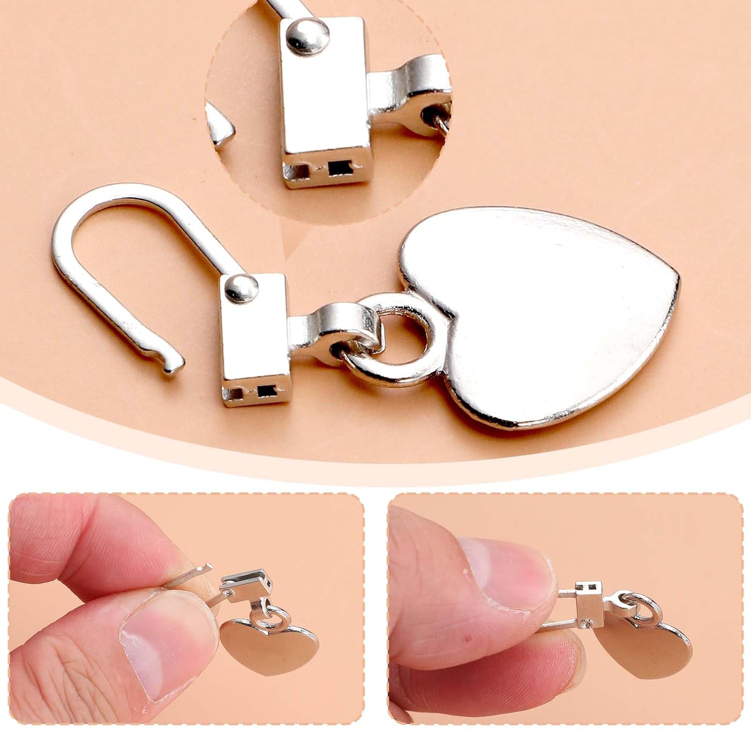 Xinjoduz 10 PCS Zipper Pull Charm, 1.6 Inch Heart Shaped Zipper Replacement Detachable Metal Zipper Pull Tabs Zipper Lock for Backpacks Coats Pants Suitcase Purse Luggage Fasteners(5 Color)