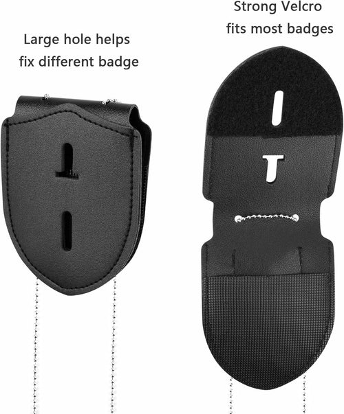 1 Pack Sheriff Badge Shield Holder with Faux Leather Wrapped Heavy Duty Steel Belt Clip with Stainless Steel Necklace, Universal, Black, Deputy Badge Holder, 8x3 inch (1 Pack)