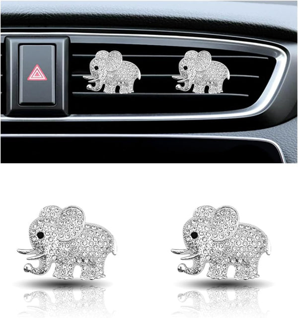2PCS Crystal Diamond Car Air Vent Clip, Elephant Bling Charms Crystal Car Air Outlet Clip, Bling Car Interior Decorative Accessories for Women Girls