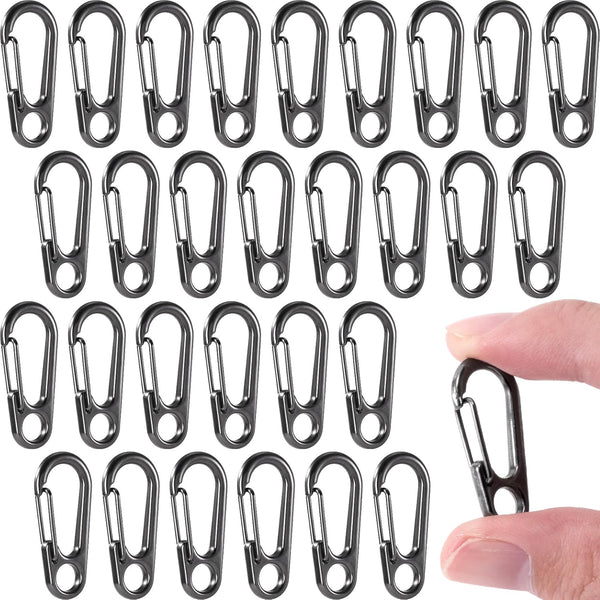 30pcs Small Snap Hook Spring Clip, Mini Heavy Duty Spring Clip Hooks, Zinc Alloy Micro Key Chain Clasp Accessories for Climbing Camping Hiking Fishing- Black