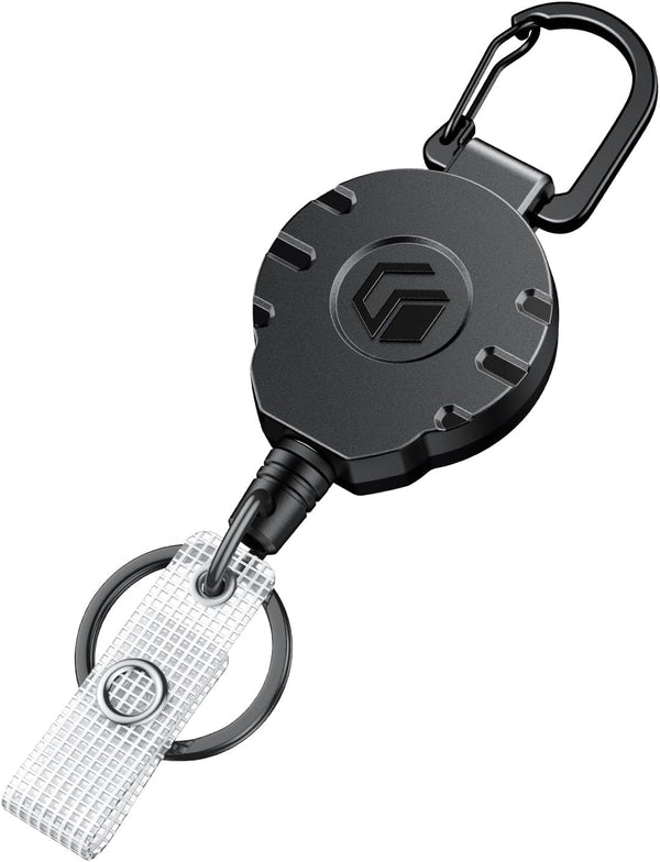Retractable Keychain Heavy Duty Carabiner Badge Holder Tactical ID Badge Reel for up to 8 oz with Stainless Steel Spring Coil 31.5 Inch Steel Wire Rope Retractable Lanyard Clip and Key Ring