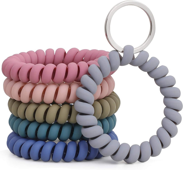 6PCS Stretchable Wristband Wristlet Keychain Wrist Key Chain Wristlet,Spring Flexible Spiral Wrist Coil Wrist Key Holder Key Ring for Sauna Gym Pool ID Badge and Outdoor Sports