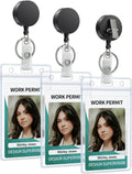 3 Pack Retractable Badge Reel with Swivel Alligator Clip Heavy Duty Retractable Keychain with Stainless Steel Spring Coil Strong ABS Casing with Waterproof Clear Badge Holder