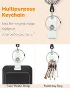 Floral Retractable Badge Reel for Badge Holder White Flower Heavy Duty Retractable Keychain Strong ABS Casing with Stainless Steel Spring Coil 24 Inch Nylon Rope Carabiner Clip and Key Ring