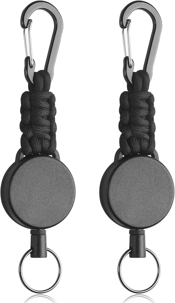 2 Pack Retractable Keychain, Retractable Key Holder, Heavy Duty Badge Reel for Keys and ID Card, Extendable Badge Holder Clip with Carabiner Paracord and Key Ring
