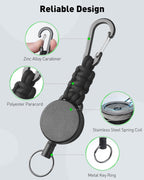 2 Pack Retractable Keychain, Retractable Key Holder, Heavy Duty Badge Reel for Keys and ID Card, Extendable Badge Holder Clip with Carabiner Paracord and Key Ring