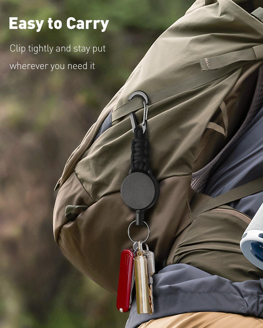 2 Pack Retractable Keychain, Retractable Key Holder, Heavy Duty Badge Reel for Keys and ID Card, Extendable Badge Holder Clip with Carabiner Paracord and Key Ring