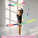 2Pcs Ribbon wands Rainbow Dance for Kids, 78.74 Inch Rhythmic Gymnastics Ribbon Dancer Wand with Rod, Soft Rainbow Ribbon Twirling Dance Streamers for Kids Girls Adults Artistic Dancing (Colorful)