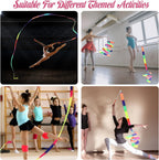 2Pcs Ribbon wands Rainbow Dance for Kids, 78.74 Inch Rhythmic Gymnastics Ribbon Dancer Wand with Rod, Soft Rainbow Ribbon Twirling Dance Streamers for Kids Girls Adults Artistic Dancing (Colorful)