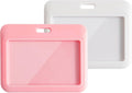 2 Pack ID Badge Holder, White and Pink ID Card Holder, Horizontal Sliding Plastic Key Card Holder for Office, School, Factory, Teachers & Students