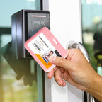 2 Pack ID Badge Holder, White and Pink ID Card Holder, Horizontal Sliding Plastic Key Card Holder for Office, School, Factory, Teachers & Students