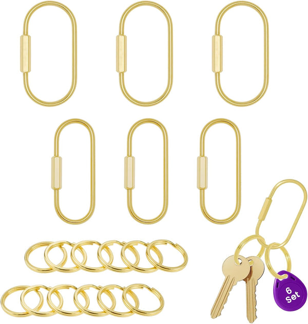 Brass Screw Lock Keychain Holder, 3 Sizes Key Ring Gold Carabiner Clip for Hanging Crafts and Various Keys