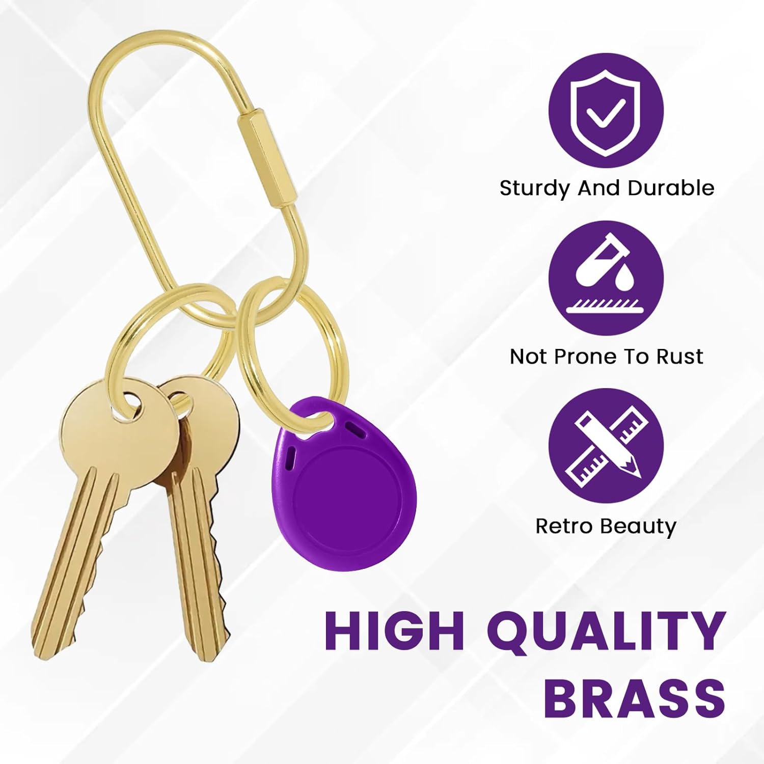 Brass Screw Lock Keychain Holder, 3 Sizes Key Ring Gold Carabiner Clip for Hanging Crafts and Various Keys
