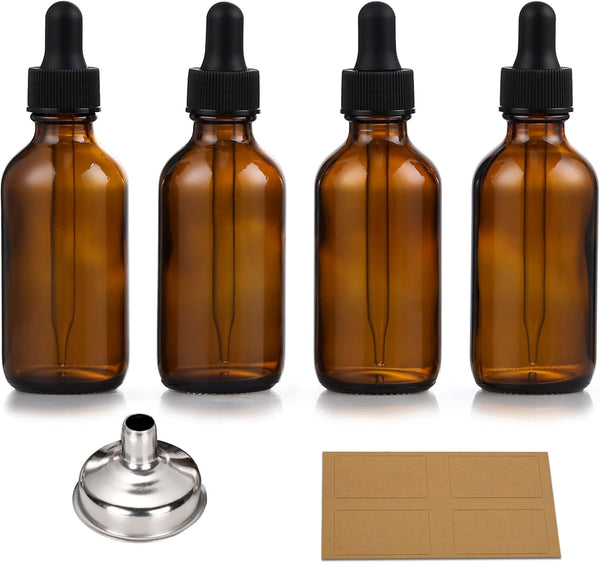 Dropper Bottles with Funnel & Labels (4-Pack 30ml)