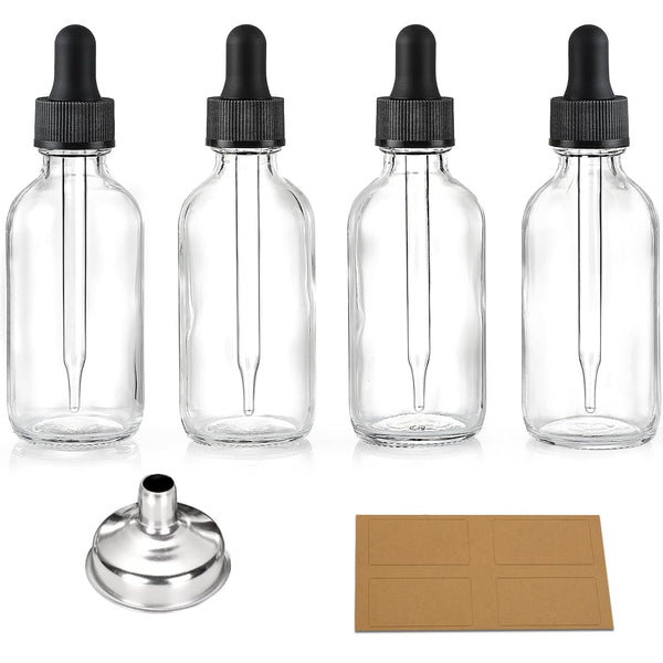 Glass Eye Dropper Bottles with Funnel & Labels (4-Pack 60ml)