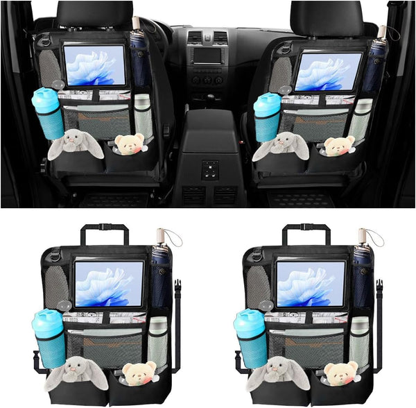 2PCS Car Backseat Organizer, Automotive Kick Mats Back Seat Protector for Kids, Vehicle Storage Organizer with 9 Pockets & Touch Screen Tablet Holder, Auto Travel Accessories for Truck SUV (Black)
