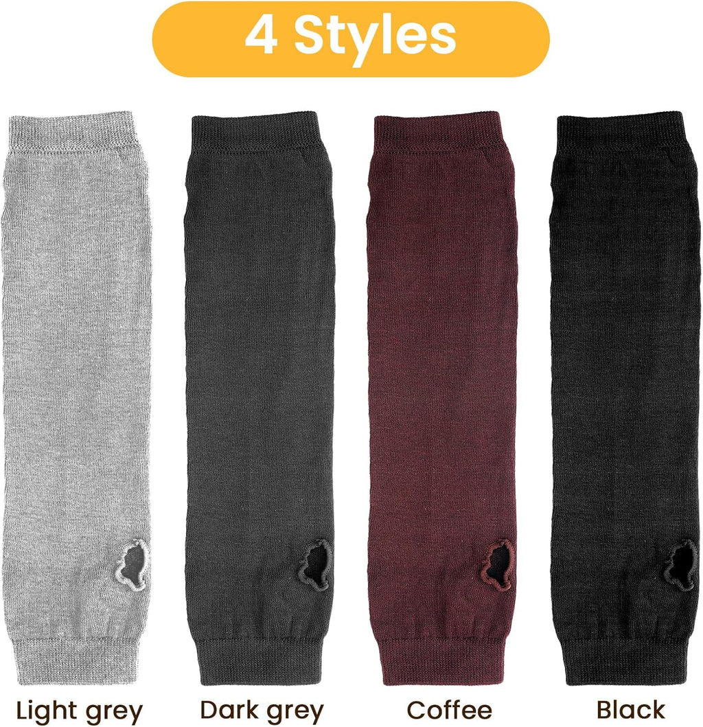 4 Pairs Arm Warmers Women Winter Long Fingerless Gloves Knit Mitten Elbow Length Gloves with Thumb Hole, Warm and Comfortable (Black, Coffee, Dark Gray, Light Gray)