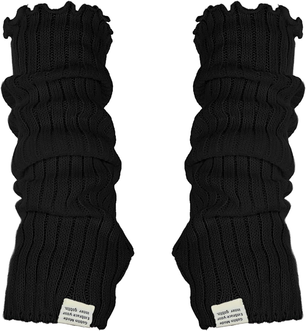 Black Arm Warmers Women Winter Long Black Cotton Fingerless Gloves Knit Mitten Elbow Length Gloves with Thumb Hole, Warm and Comfortable (Cotton)