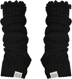Black Arm Warmers Women Winter Long Black Cotton Fingerless Gloves Knit Mitten Elbow Length Gloves with Thumb Hole, Warm and Comfortable (Cotton)