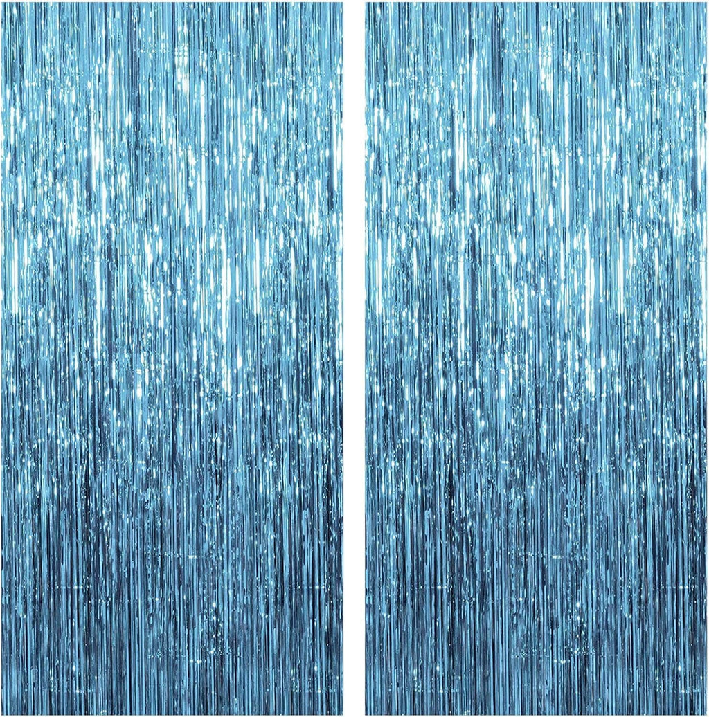 2 Pack Blue Backdrop Streamers Party Decorations Tinsel Fringe Backdrop Ocean Themed Decorations Foil Curtain Blue Birthday Ocean Party Decor Supplies