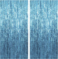 2 Pack Blue Backdrop Streamers Party Decorations Tinsel Fringe Backdrop Ocean Themed Decorations Foil Curtain Blue Birthday Ocean Party Decor Supplies