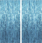 2 Pack Blue Backdrop Streamers Party Decorations Tinsel Fringe Backdrop Ocean Themed Decorations Foil Curtain Blue Birthday Ocean Party Decor Supplies