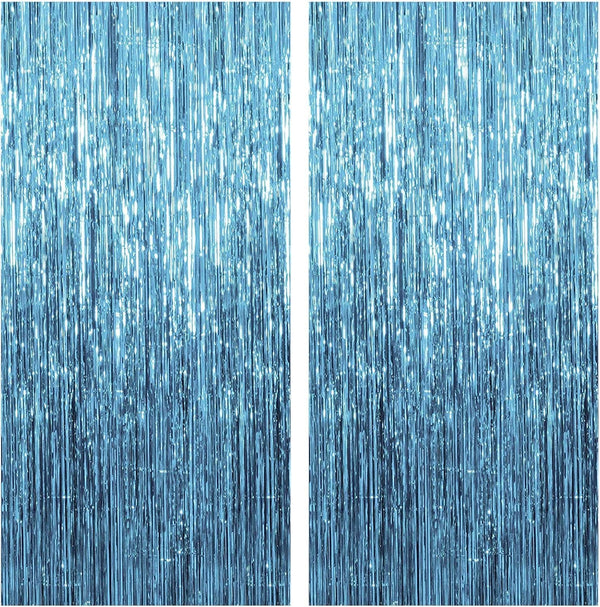 2 Pack Blue Backdrop Streamers Party Decorations Tinsel Fringe Backdrop Ocean Themed Decorations Foil Curtain Blue Birthday Ocean Party Decor Supplies